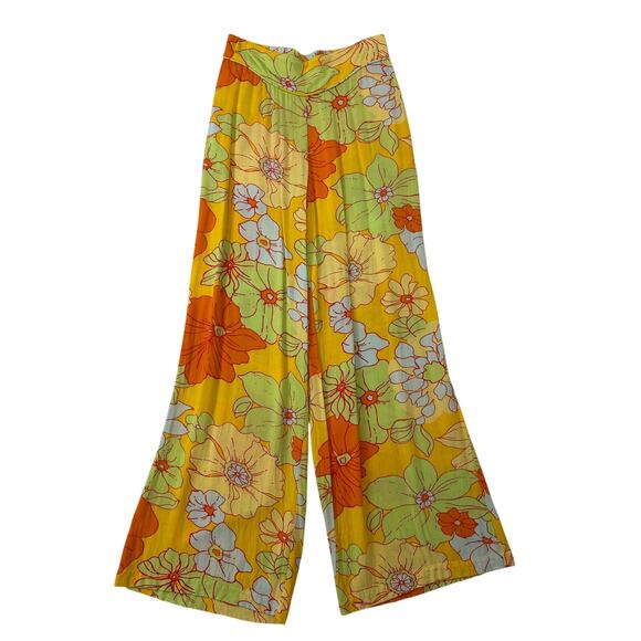 ModCloth Yellow Orange Floral Wide Leg Flow Pants Size Small - Picture 1 of 2